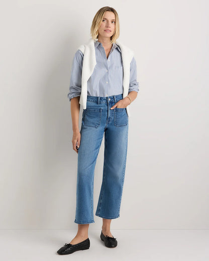 Bella Stretch Patch Pocket Wide Leg Jeans - 24 / Seaside Blue