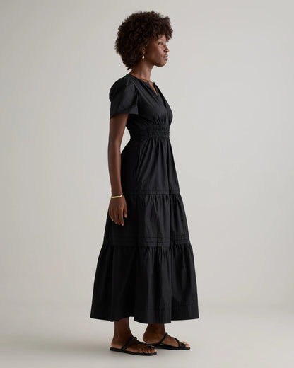 100% Organic Cotton Poplin Tiered Maxi Dress - XS / Riviera Blue Heirloom Floral