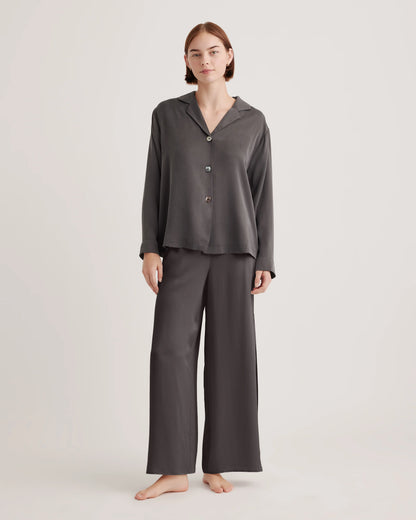 100% Washable Silk Pajama Long Sleeve Top - XS / Black