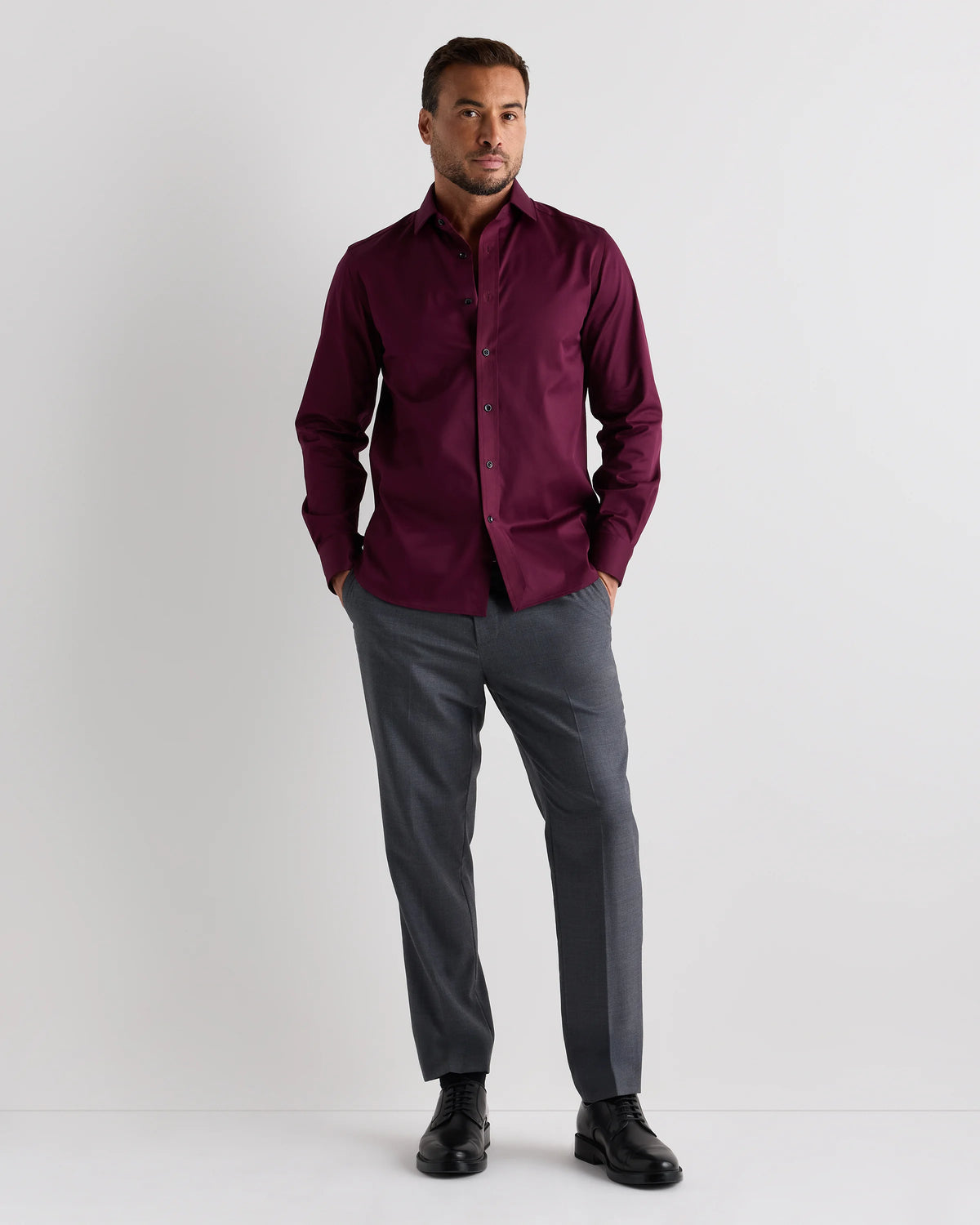 Organic Cotton Stretch Twill Dress Shirt - S / Grey Stripe