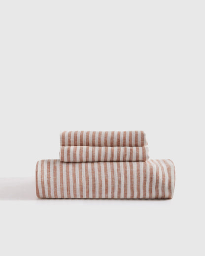 European Linen Stripe Fitted Sheet Set - Twin / Grey/White Stripe