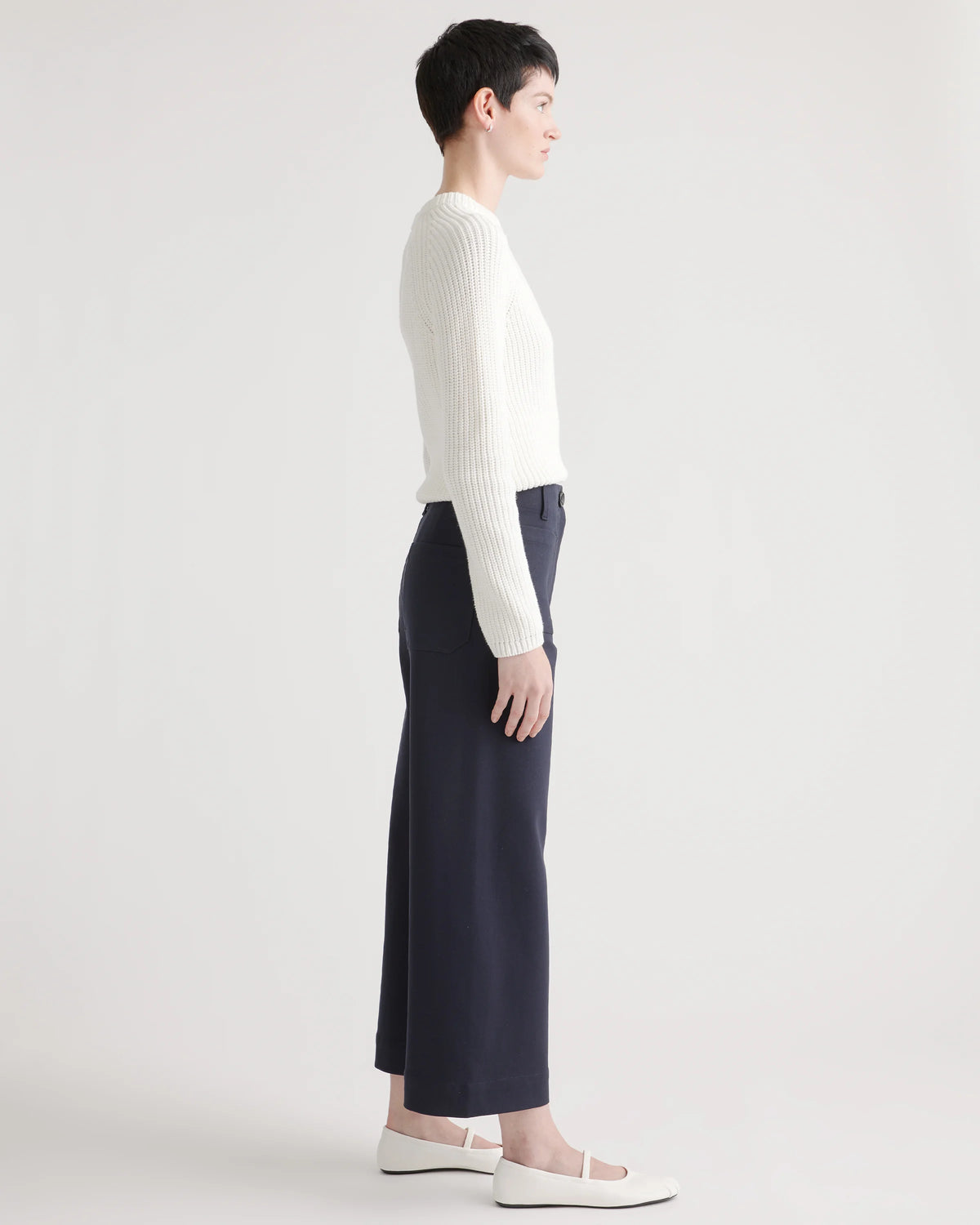 Ultra-Stretch Ponte Cropped Wide Leg Pant - 0 / Navy