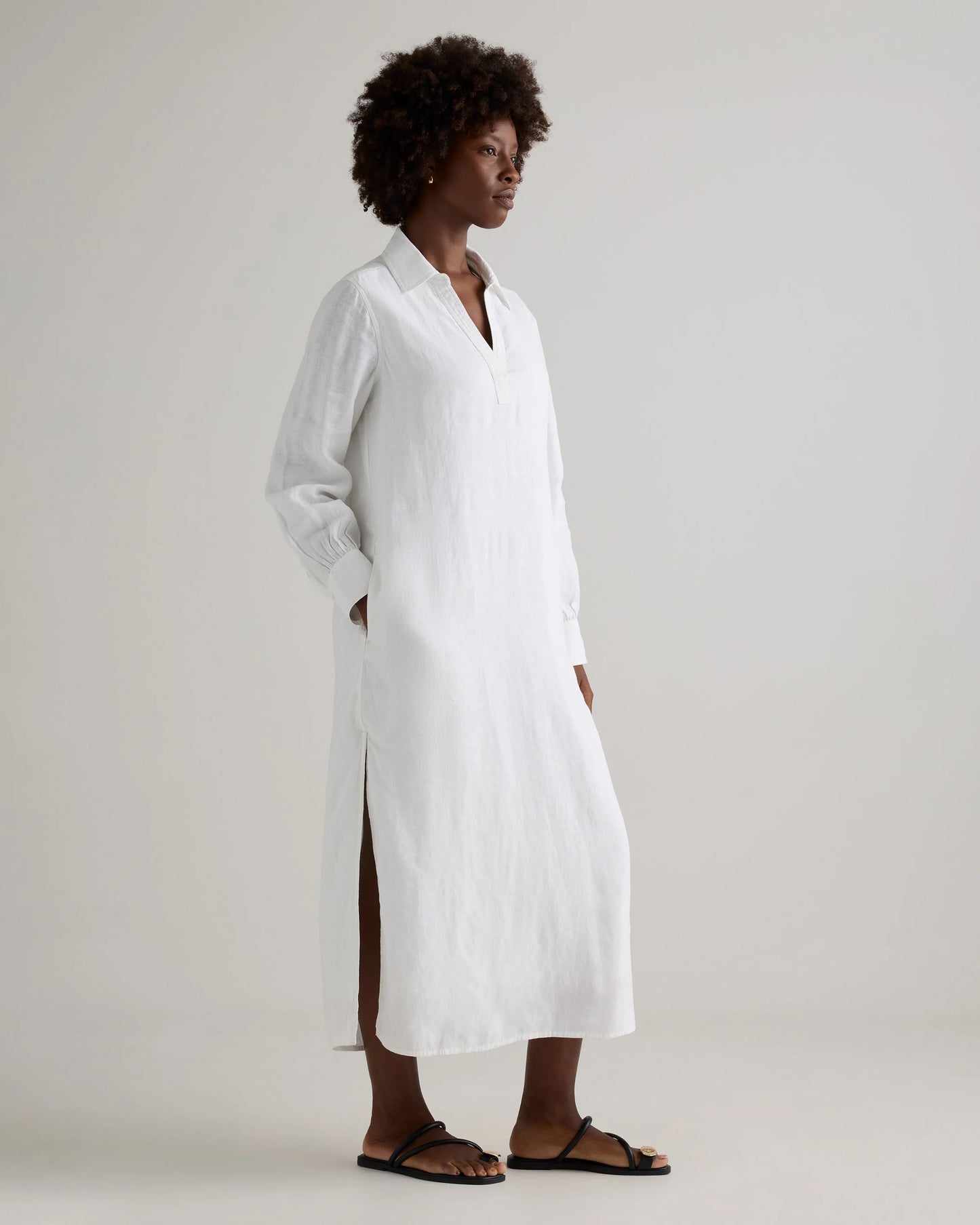 100% European Linen Popover Maxi Dress - XS / Blue Pinstripe