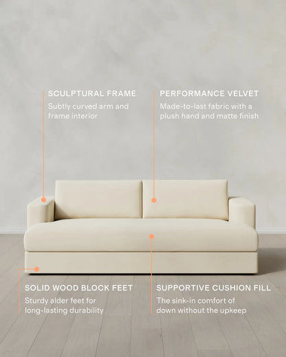 Sierra Curved Arm Sofa in Performance Velvet - 7ft / Sable
