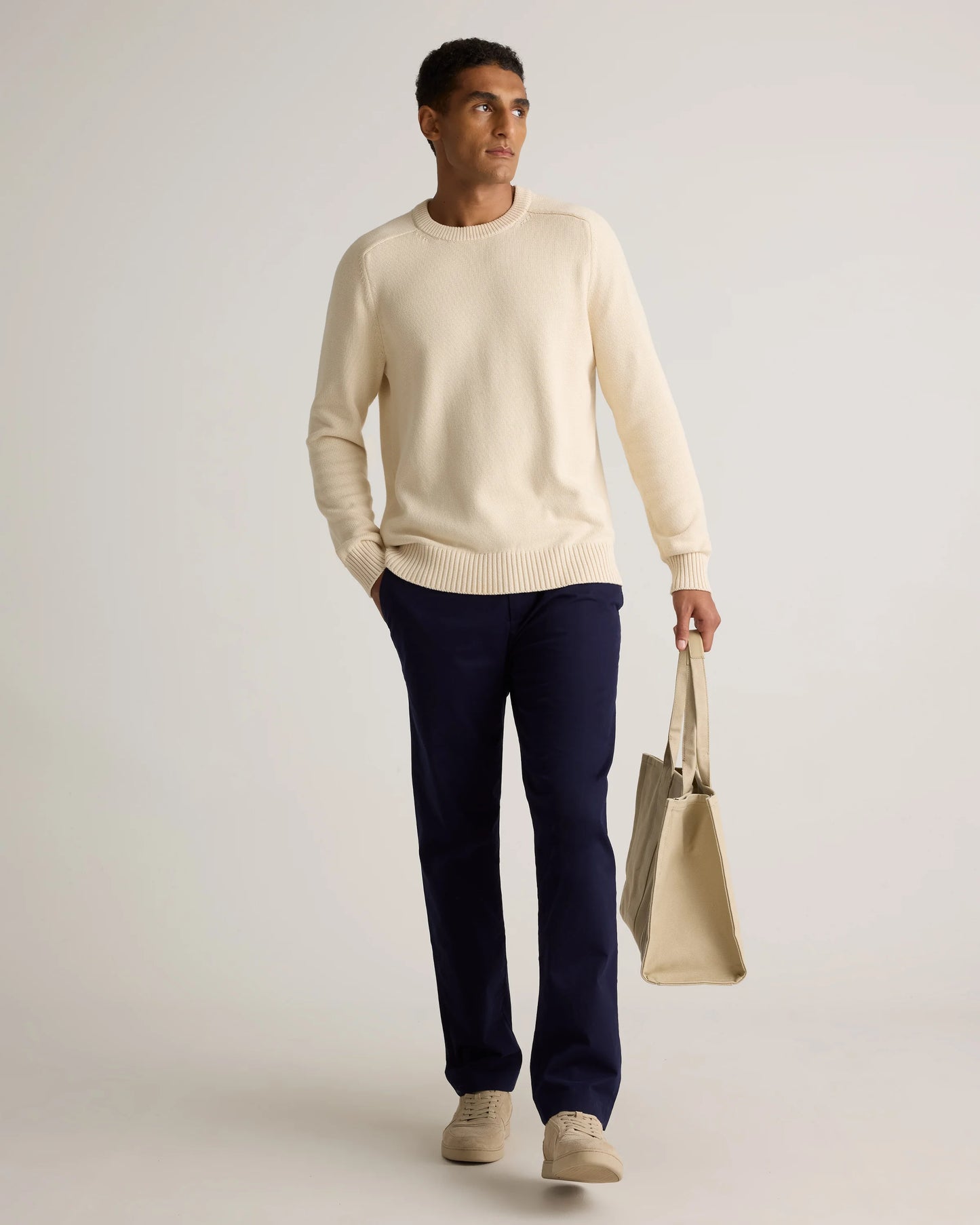 100% Organic Cotton Crewneck Sweater - S / Speckled Beige