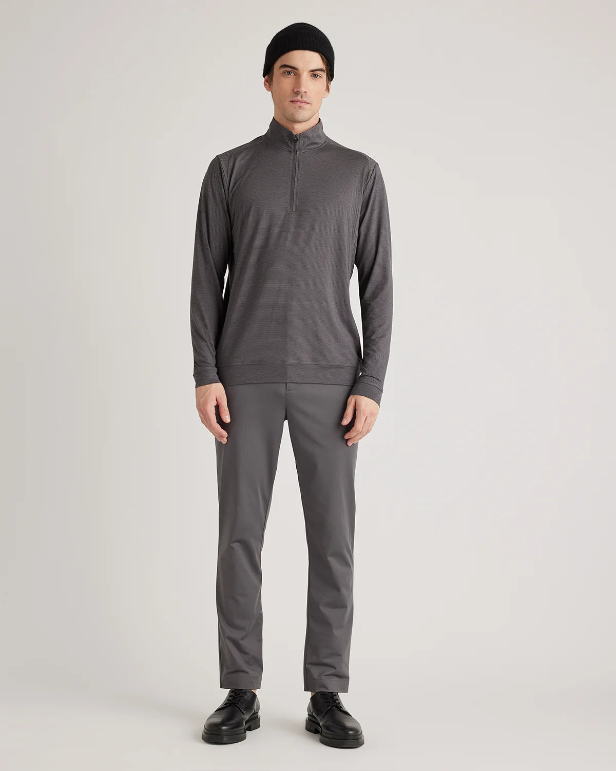 Performance Jersey Golf Quarter Zip - S / Black/Light Grey Stripe