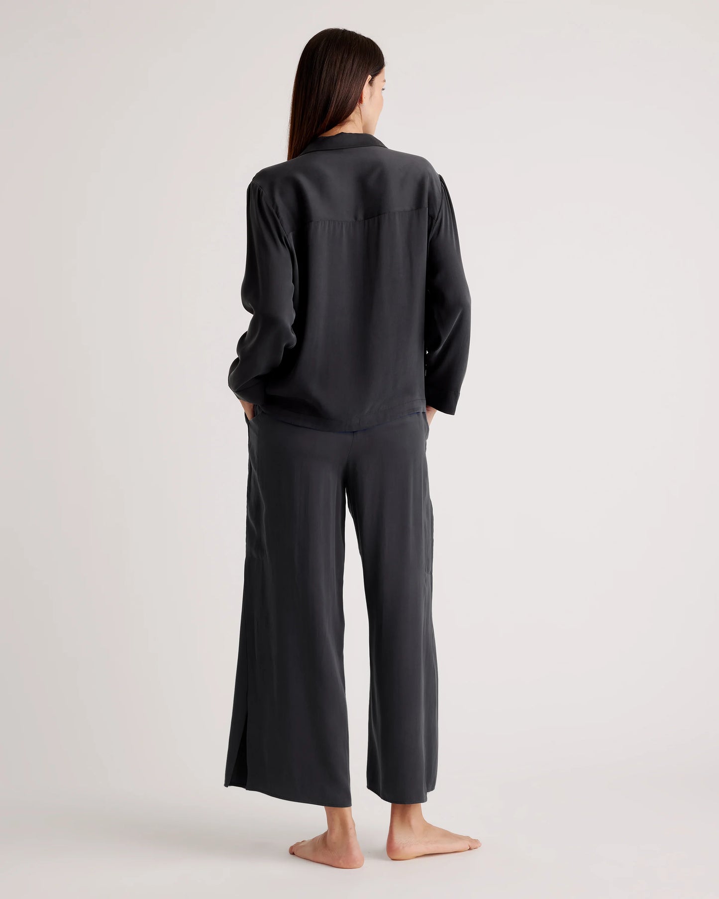 100% Washable Silk Pajama Long Sleeve Top - XS / Black