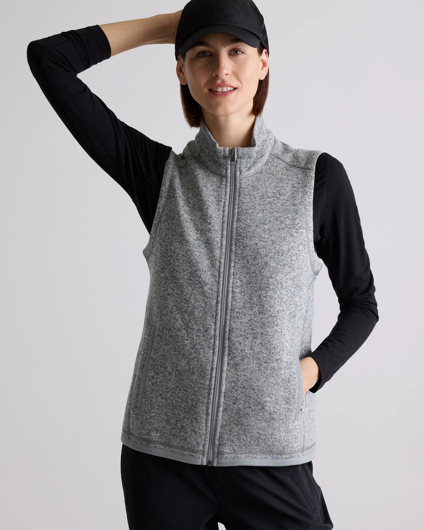 Sweater-Knit Fleece Full-Zip Vest - XS / Heather Mineral Green