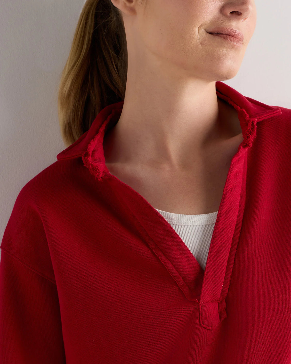 Organic French Terry Henley - XS / Ruby Red