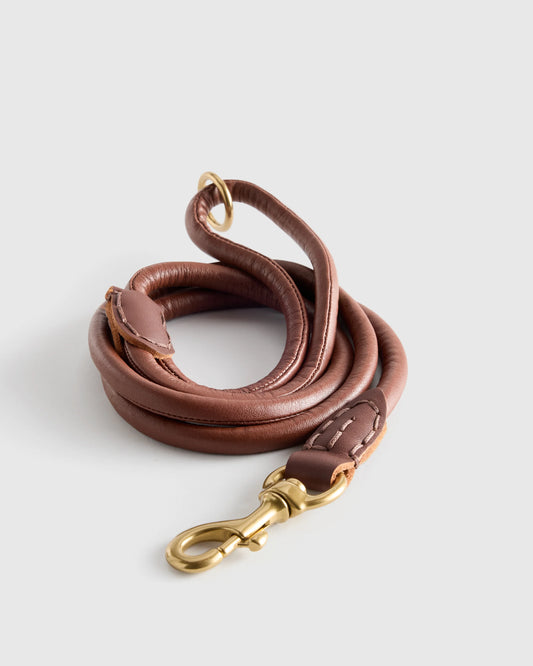 Rolled Italian Leather Dog Leash - Standard / Brown