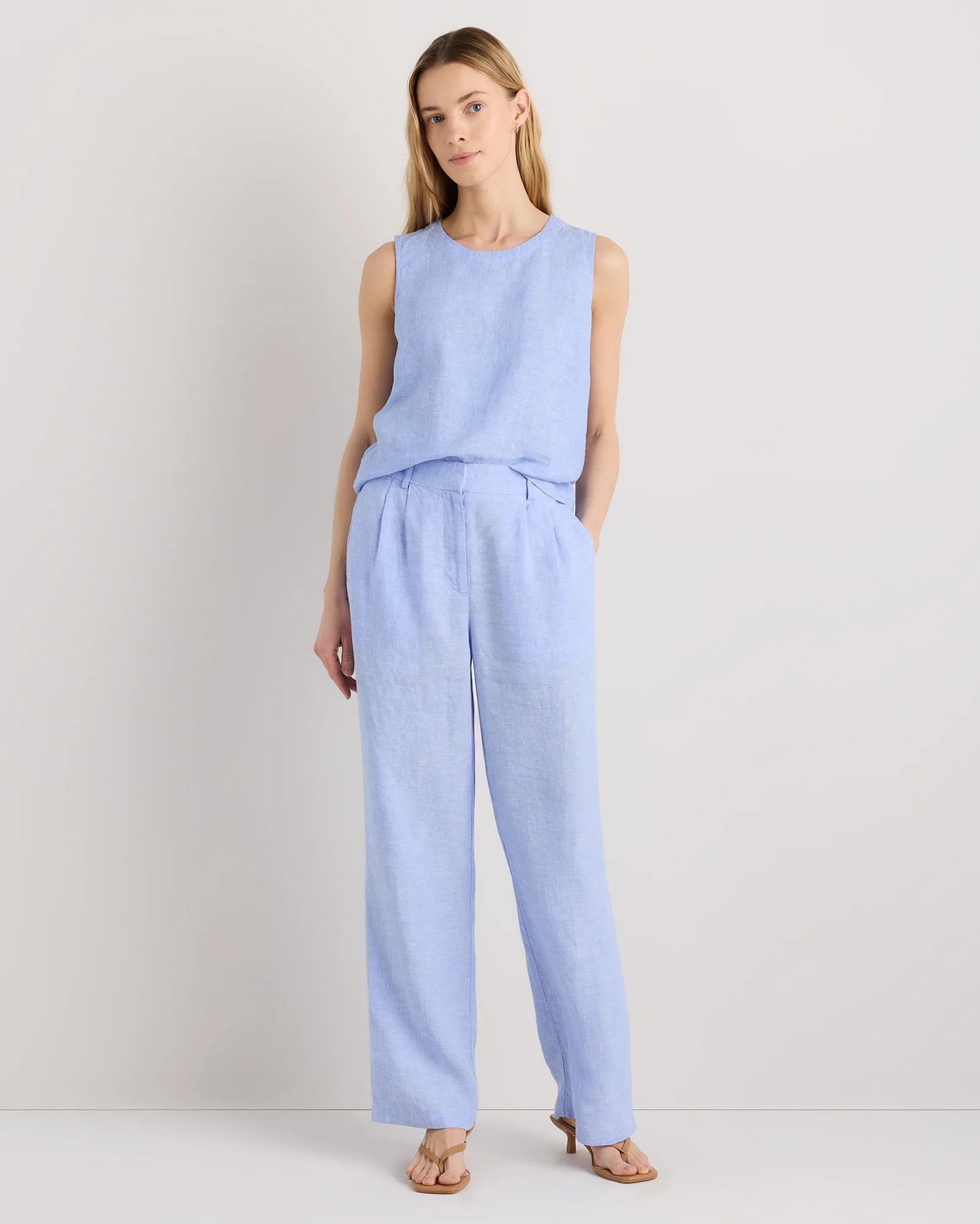 100% European Linen Pleated Trouser - 0 / Bayberry Olive