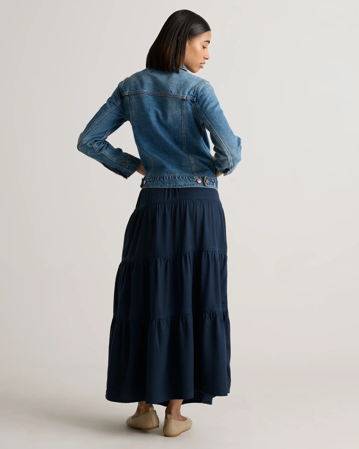 Vintage Wash Tencel Tiered Maxi Skirt - XS / Olive
