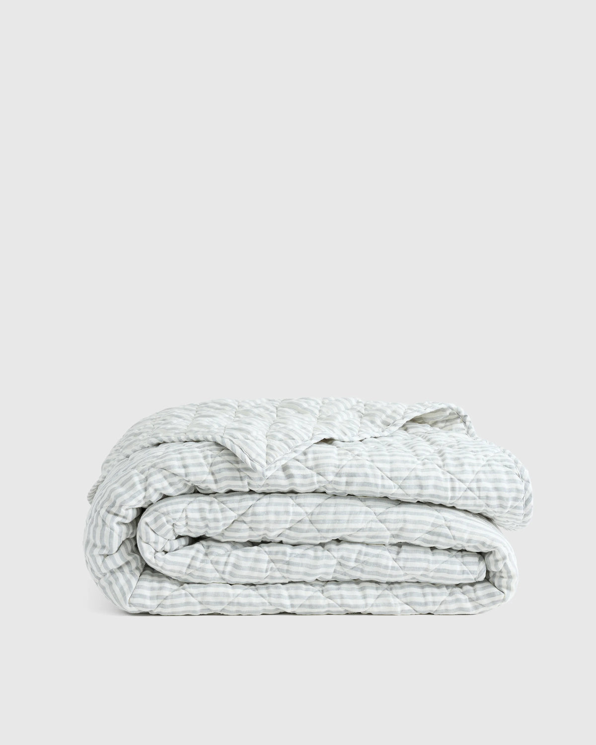 European Linen Stripe Quilt - Twin / Mist/White Stripe