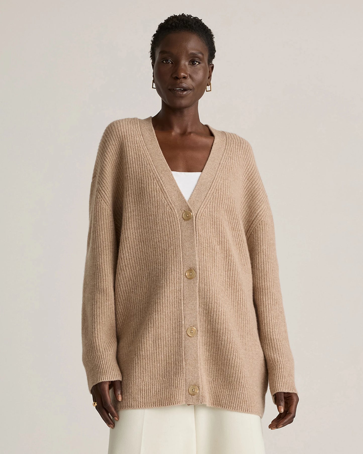 Mongolian Cashmere Oversized Boyfriend Cardigan Sweater - XS / Brown