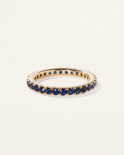 14K Gold Gemstone Pave Eternity Band - 5 / Lab Created Emerald