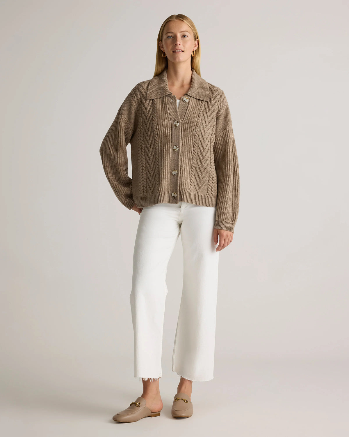 Australian Merino Wool Collared Cable Cardigan - XS / Coffee Bean Brown