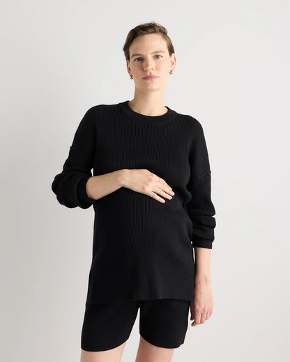 Cotton Cashmere Oversized Maternity Sweater - XS / Black
