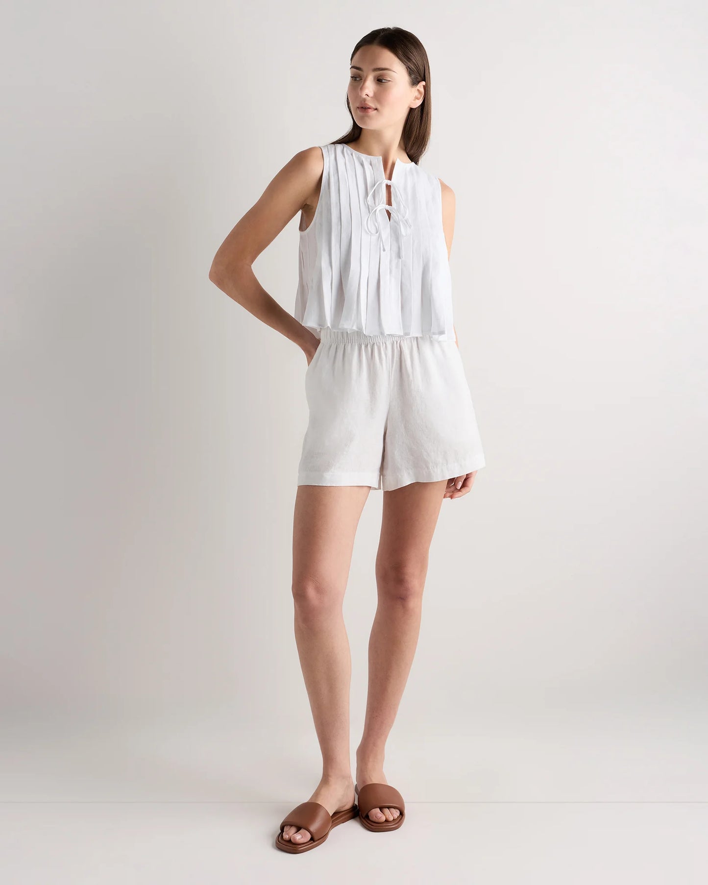 100% European Linen Pleated Tank - XS / Moonstone Blue