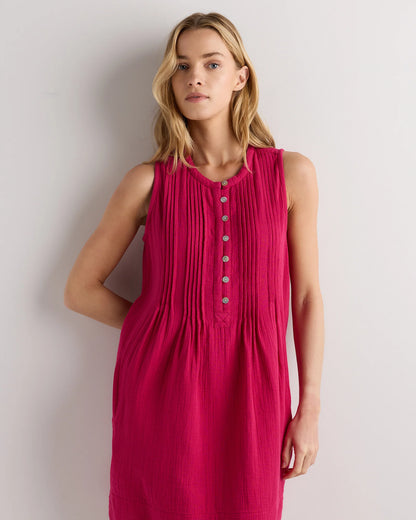 100% Organic Cotton Gauze Sleeveless Swing Dress - XS / Amaranth Pink