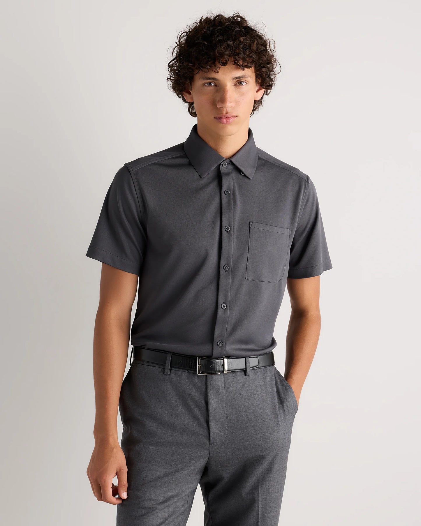 Commuter Stretch Pique Short Sleeve Button Down - S / Black