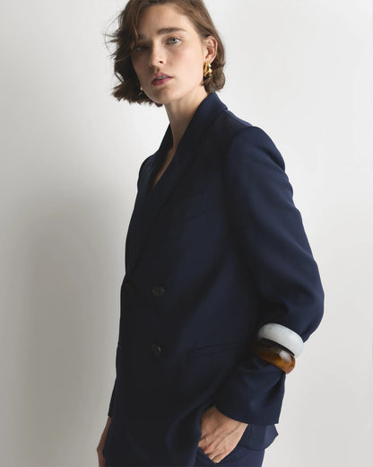 Stretch Crepe Relaxed Double-Breasted Blazer - XS / Sand