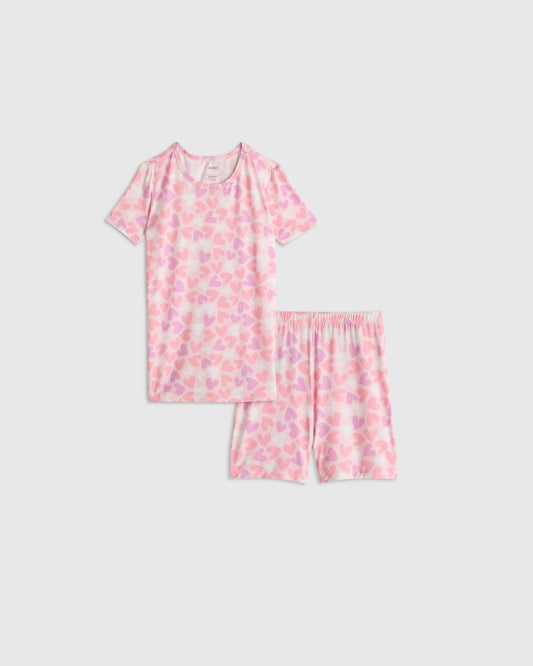 Bamboo Short Sleeve and Shorts Pajama Set - 2T / Lavender Hearts