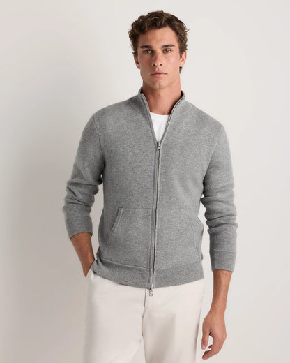 100% Reversible Cashmere Full Zip Sweater - S / Black/Charcoal