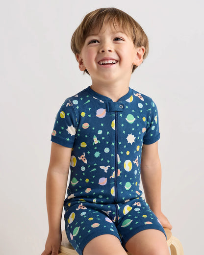 100% Organic Cotton Shortie Onesie Pajama - 2T / Navy Stripe
