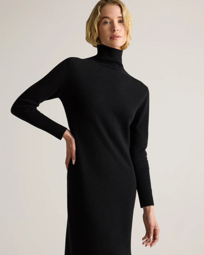 Mongolian Cashmere Turtleneck Midi Sweater Dress - XS / Charcoal