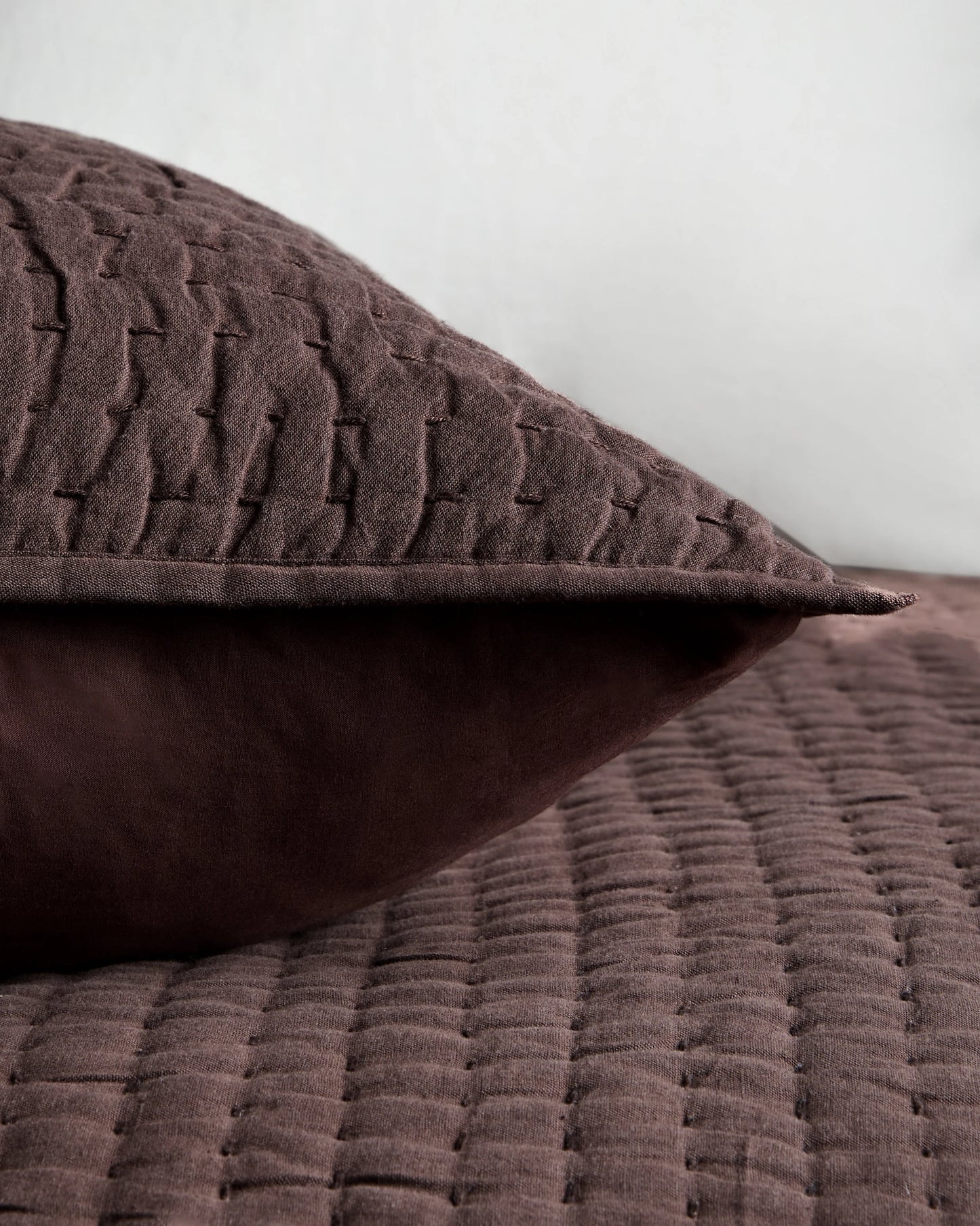 European Linen Cotton Stitch Sham Set - Standard / Stone