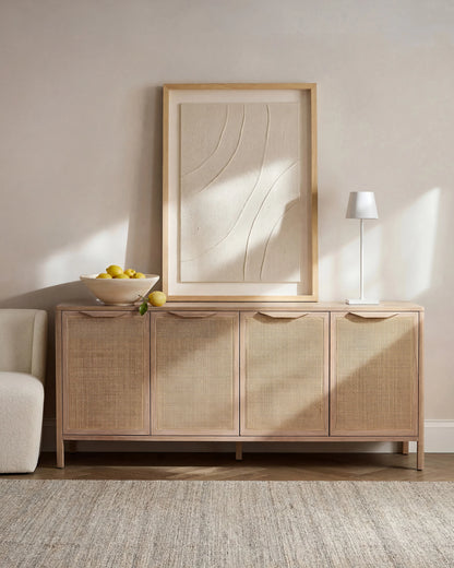 Solid Wood and Natural Rattan Sideboard - One Size / Natural