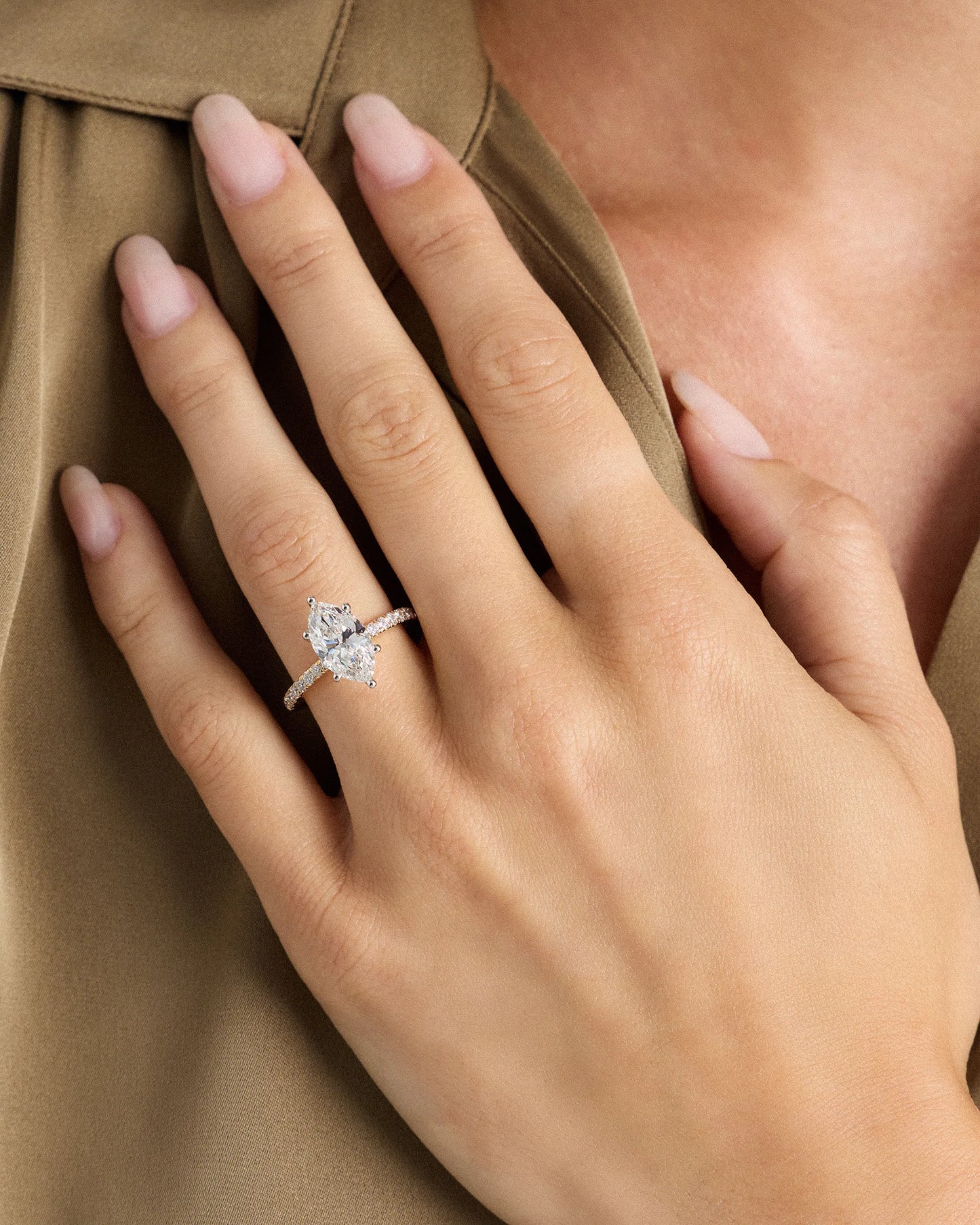 Lab Grown Diamond Marquise Petite Pave Engagement Ring - 2.5ct - 4 / Yellow Gold