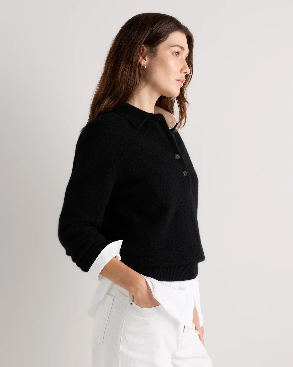Mongolian Cashmere Button Polo Sweater - XS / Black