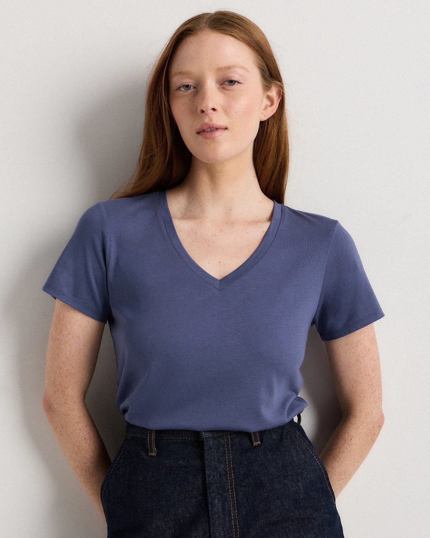 Cotton Modal V-Neck Tee - XS / Navy