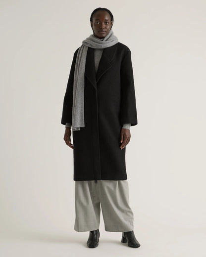 100% Merino Wool Shawl Collar Long Coat - XS / Heather Bone