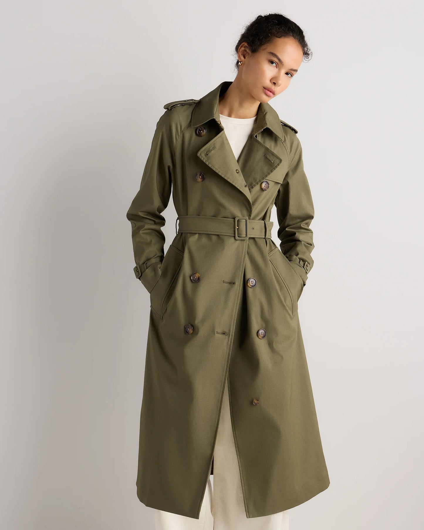 Comfort Stretch Long Trench Coat - XS / Dark Khaki