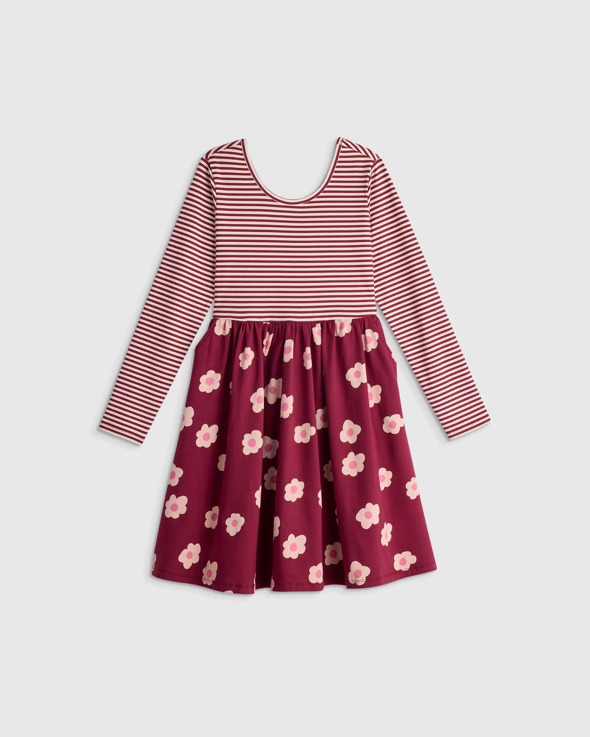 Organic Cotton Long Sleeve Skater Dress - 2T / Red Poppy Garden
