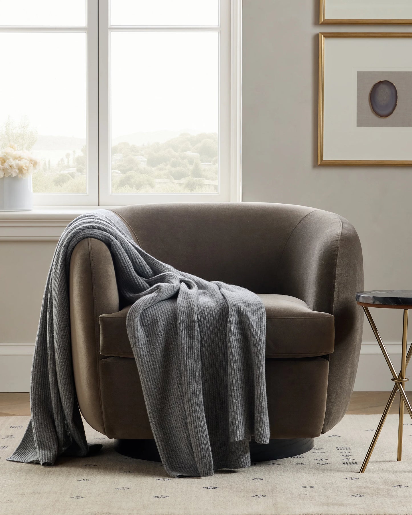 Ribbed Knit Cashmere Throw - 50x70 / Oatmeal