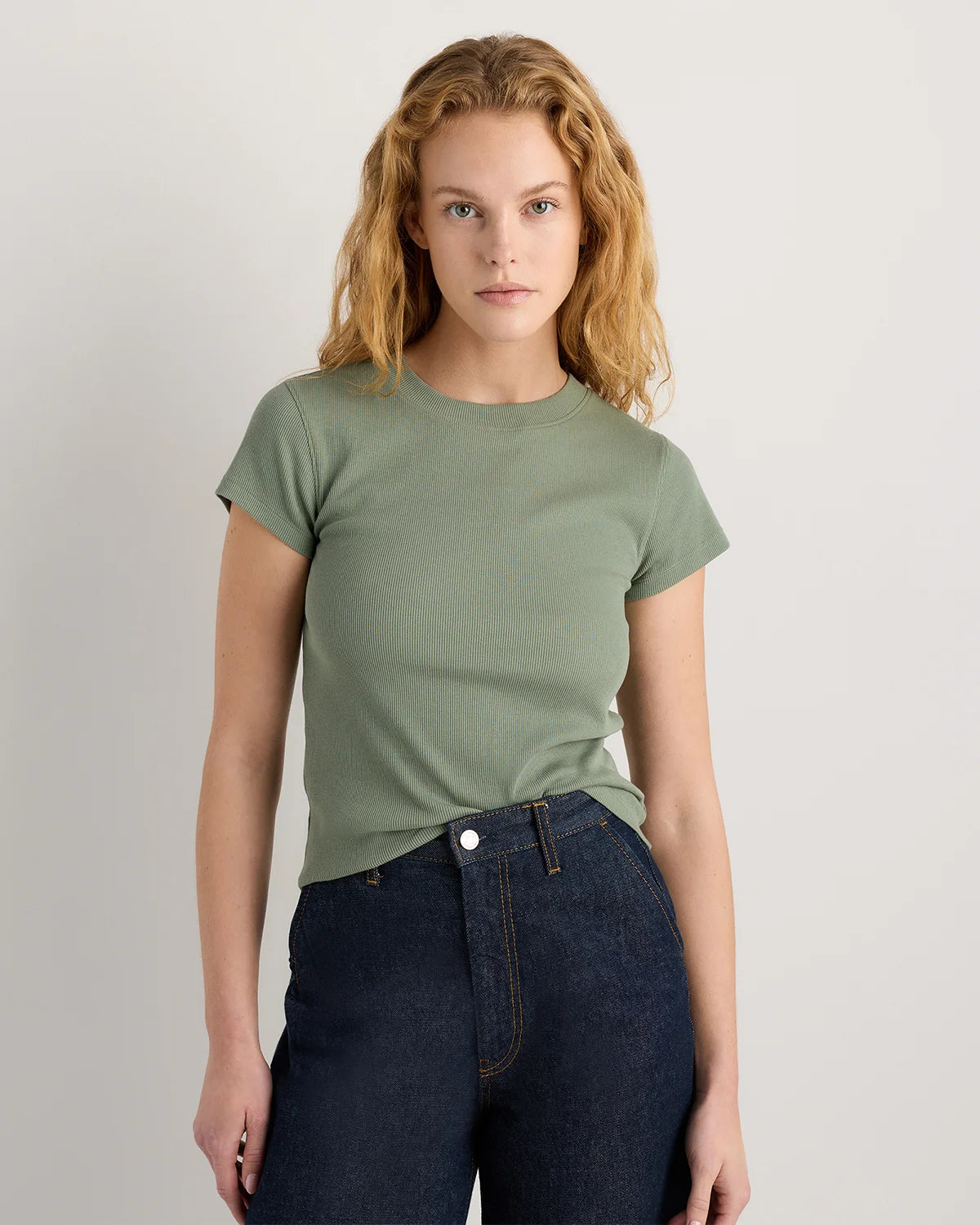 Organic Cotton Micro-Rib Crewneck Tee - XS / Heather Oatmeal