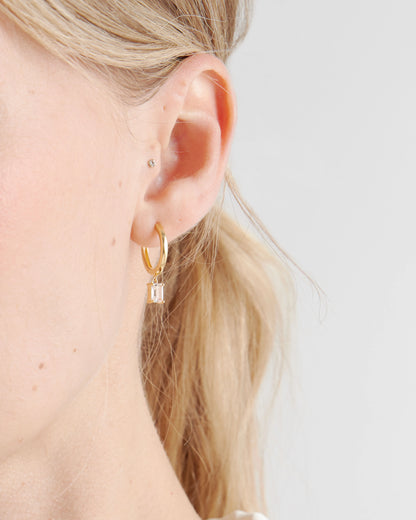 Emerald Cut Topaz Dangle Hoops - One Size / Gold Vermeil