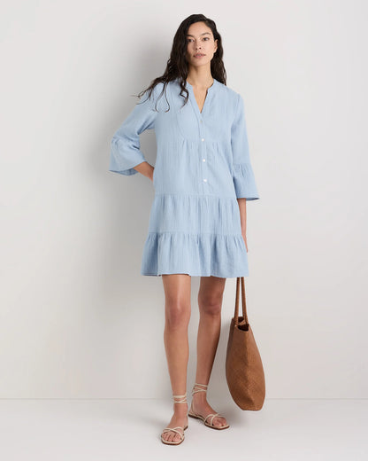 100% Organic Cotton Gauze Long Sleeve Tiered Mini Dress - XS / Amaranth Pink