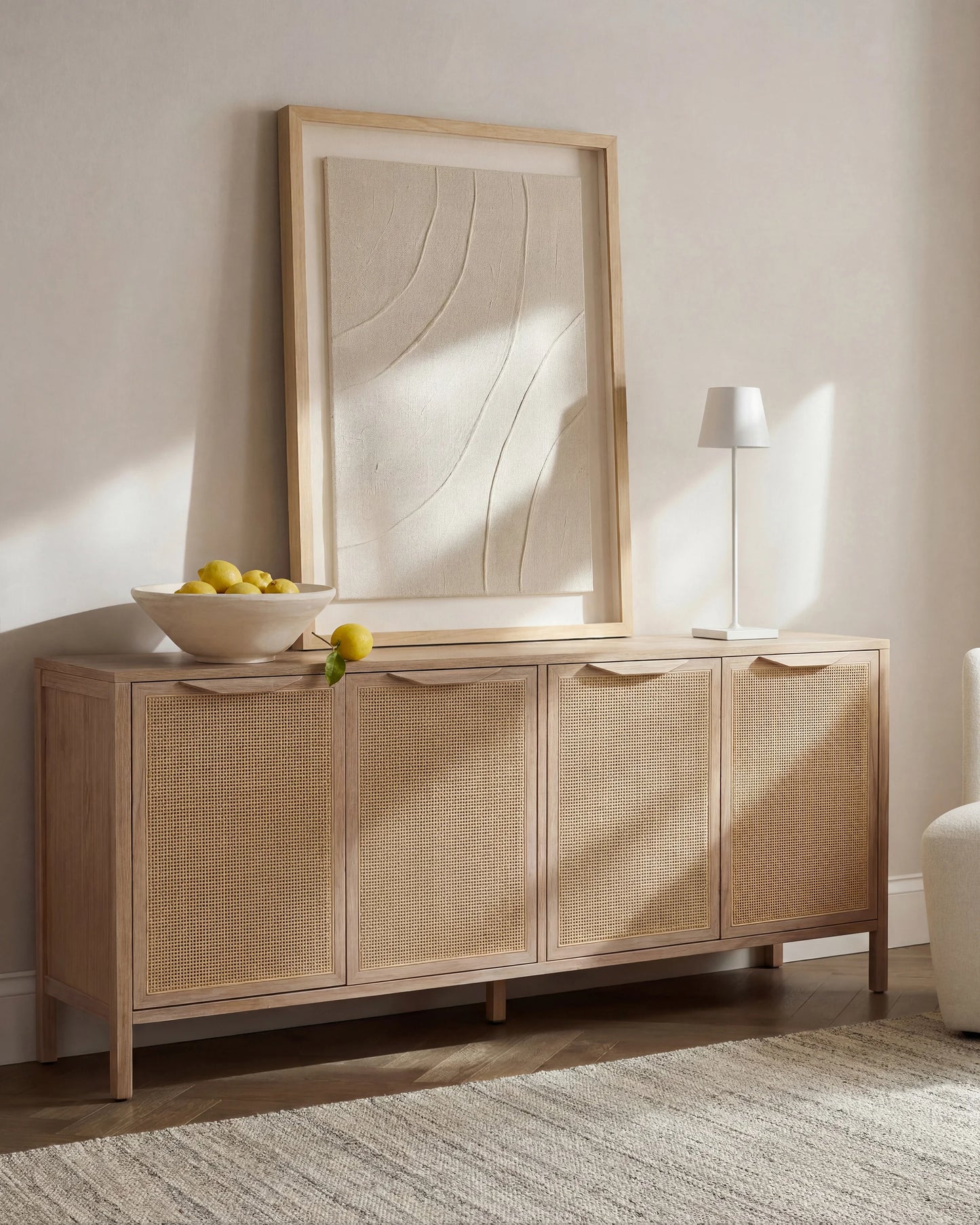 Solid Wood and Natural Rattan Sideboard - One Size / Natural
