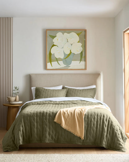 European Linen Dream Quilt - Twin / White