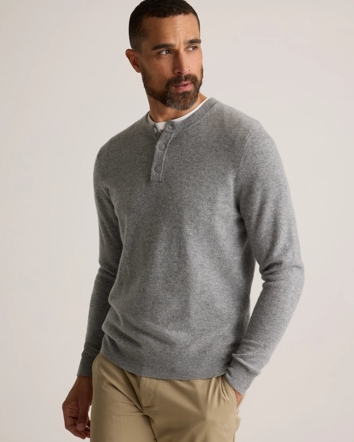 Mongolian Cashmere Henley Sweater - S / Brown