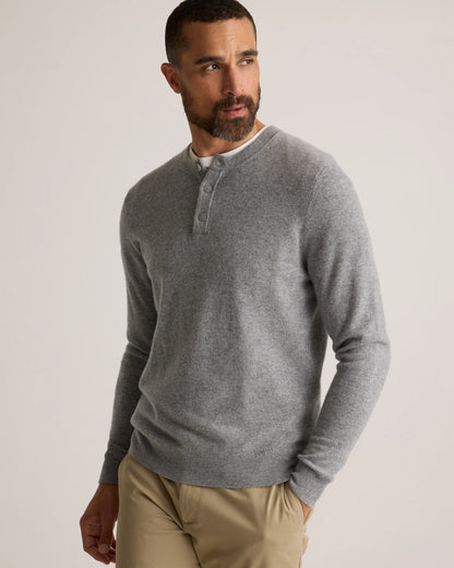 Mongolian Cashmere Henley Sweater - S / Brown