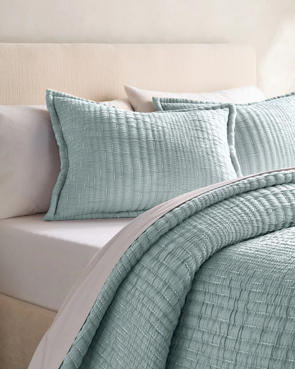 Organic Cotton Channel Stitch Sham Set - Standard / Coral Pink