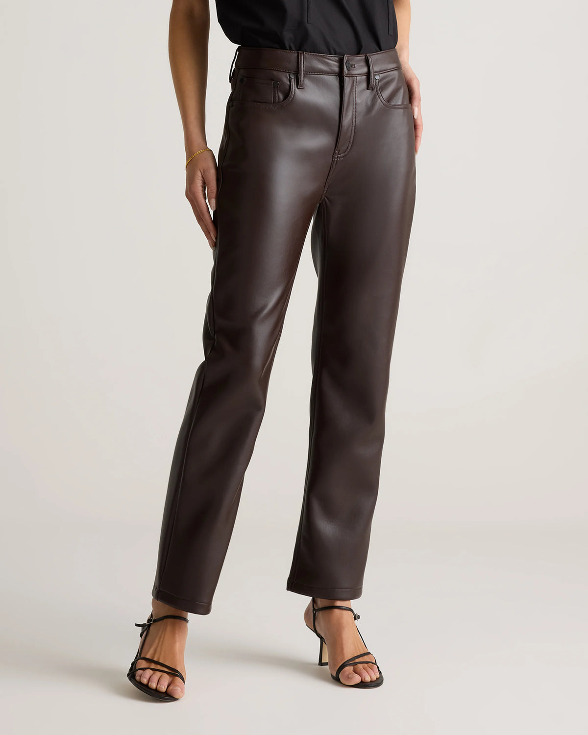 Vegan Leather Straight Leg Pants - 0 / Espresso