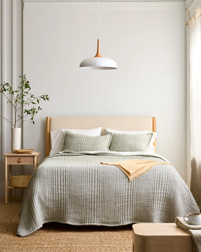 Organic Cotton Channel Stitch Coverlet - Twin / Coral Pink