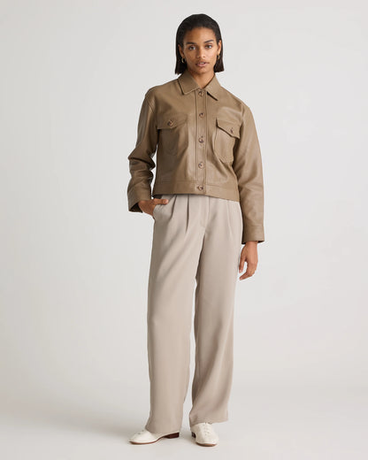100% Leather Cropped Jacket - XS / Rich Brown