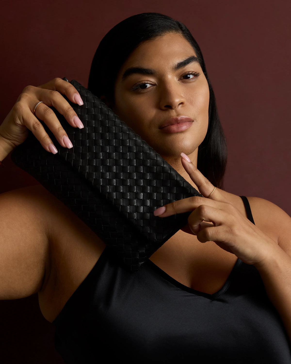 Italian Leather Handwoven Convertible Clutch - One Size / Cognac